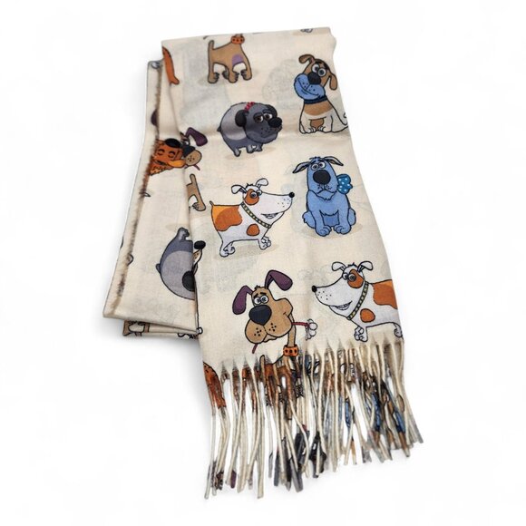 Ivory Oversized Scarf with Cartoon Dogs All-Over Print - Picture 3 of 5